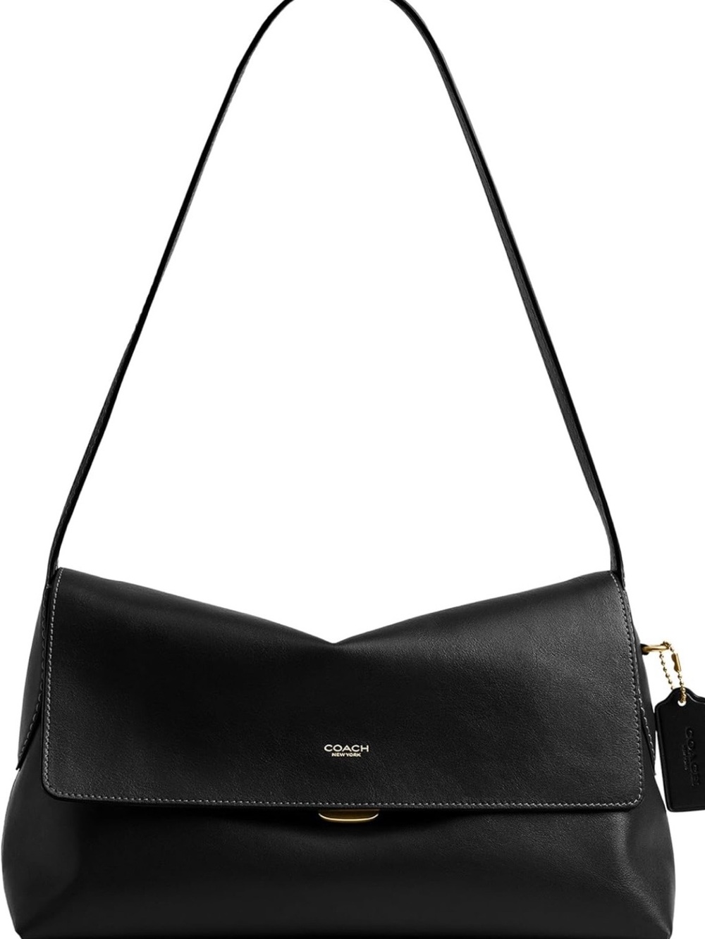 Coach Chelsea 30 Black Leather Shoulder Flap Bag with Gold Tone Accent